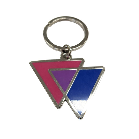 Bisexual Flag Triangles Pink Purple and Blue LGBTQ Support Pride Symbol - 1.75 inch Enamel Keychain with Keyring