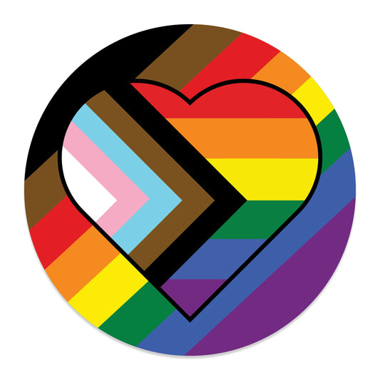 Heart Progress Pride Flag Rainbow Flag Circle - Vibrant Color Vinyl Decal