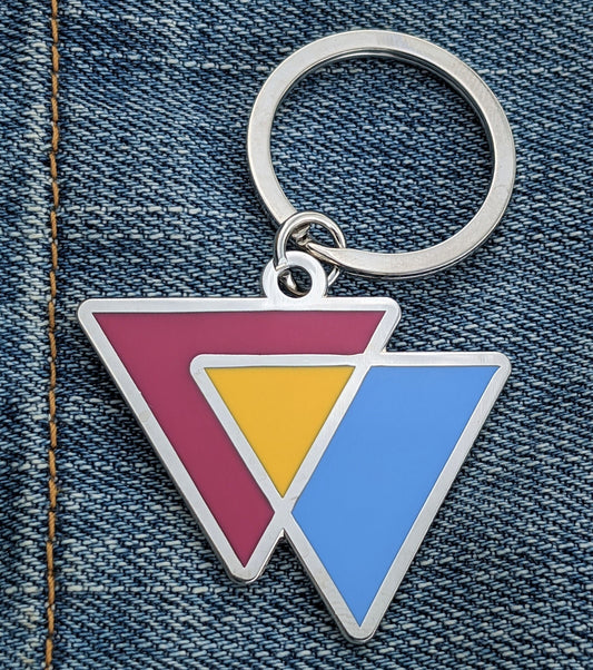 Pansexual Flag Triangles Pink Yellow and Blue LGBTQ Support Pride Symbol - 1.75 inch Enamel Keychain with Keyring