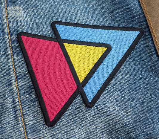 Pansexual Flag Pan Triangles Pink Yellow and Blue - 4 inch Iron-on Embroidered Patch