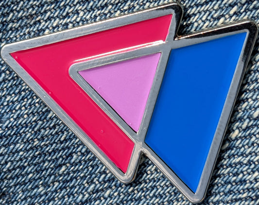 Bisexual Flag Triangle Blue Pink and Lavender Biangles Bi Triangles - Enamel Lapel or Fabric Pin