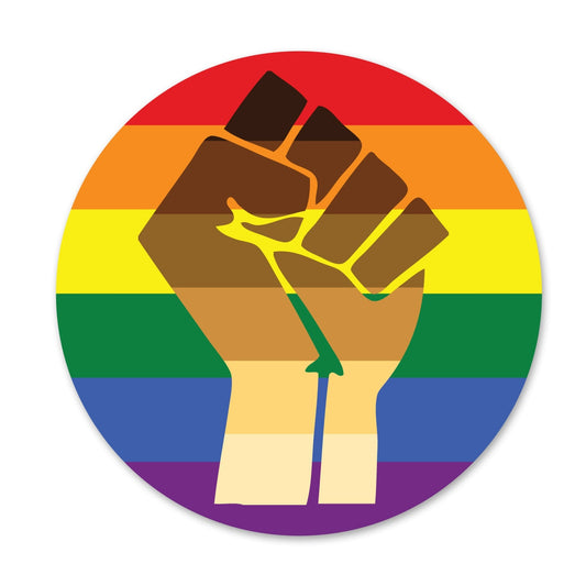 Resist Fist BLM Rainbow Pride Flag LGBTQ POC Circle - Vibrant Color Vinyl Decal Sticker