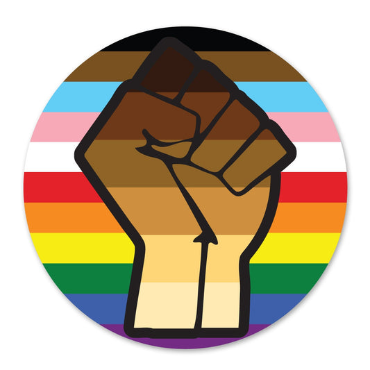 Inclusive Pride Flag Resist Fist BLM LGBTQ POC Transgender Flag Circle - Vibrant Color Vinyl Decal Sticker