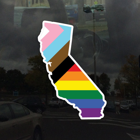 California State State Shape Progress Pride Flag LGBTQ POC Transgender Flag - Vibrant Color Vinyl Decal Sticker