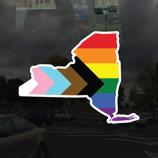 New York State Shape Progress Pride Flag LGBTQ POC Transgender Flag - Vibrant Color Vinyl Decal Sticker