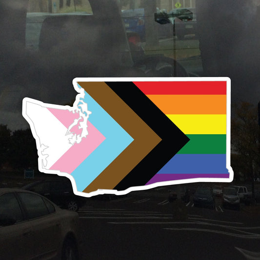 Washington State Shape Progress Pride Flag LGBTQ POC Transgender Flag - Vibrant Color Vinyl Decal Sticker