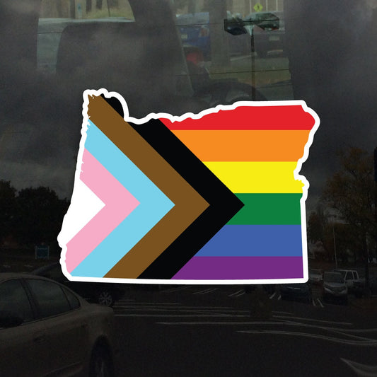 Oregon State Shape Progress Pride Flag LGBTQ POC Transgender Flag - Vibrant Color Vinyl Decal Sticker