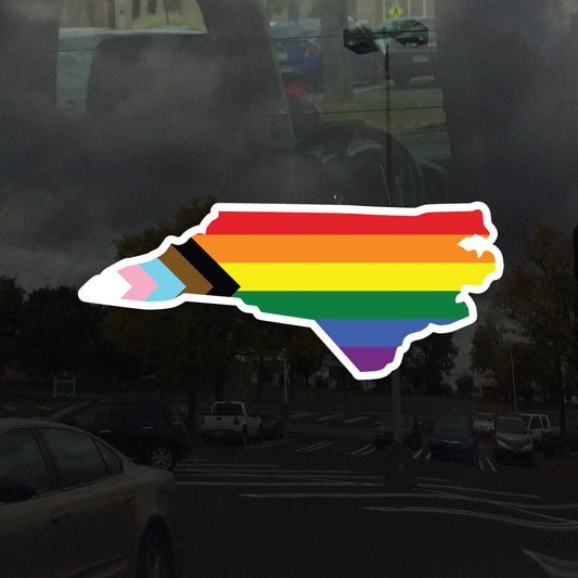 North Carolina State Shape Progress Pride Flag LGBTQ POC Transgender Flag - Vibrant Color Vinyl Decal Sticker