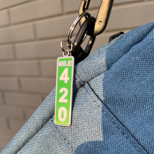 Mile Marker 420 Highway Sign - Marijuana Weed Pride Symbol - 1.75 inch Metal Enamel Keychain with Keyring