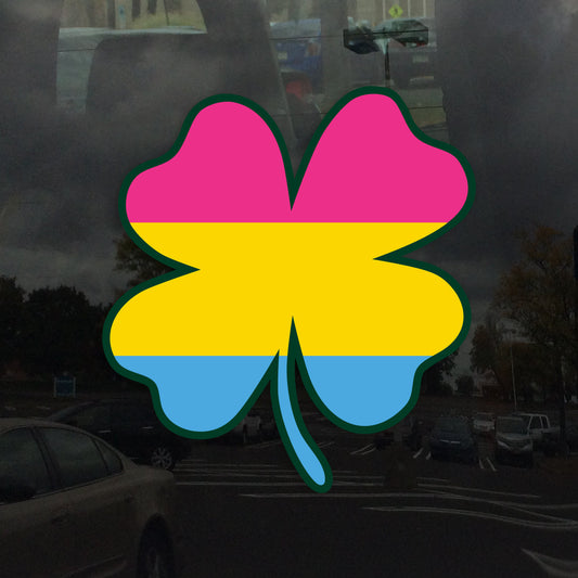 Four Leaf Clover Pansexual Flag LGBTQ - Vibrant Color Vinyl Decal Sticker