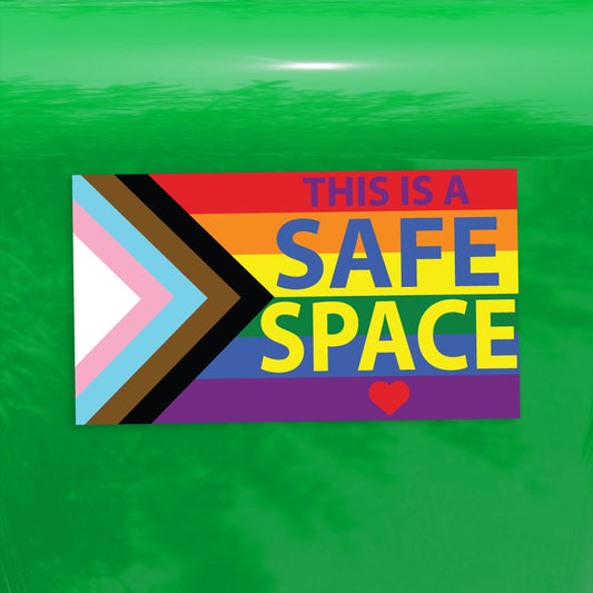 This is a Safe Space Progress Flag LGBTQ POC Transgender Flag - Vibrant Color Vinyl Decal Sticker