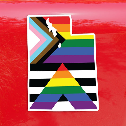 Utah State Shape Ally Flag Combo Progress Pride Flag LGBTQ POC Transgender Flag - Vibrant Color Vinyl Decal Sticker