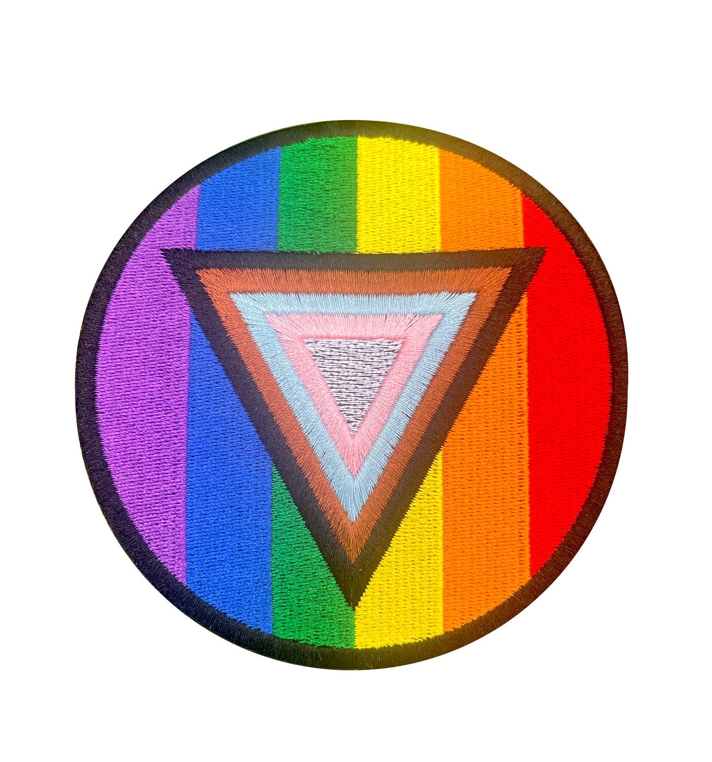 Safe Space Progress Pride Flag LGBTQ POC Transgender Flag Circle - 4 inch Iron-on Patch