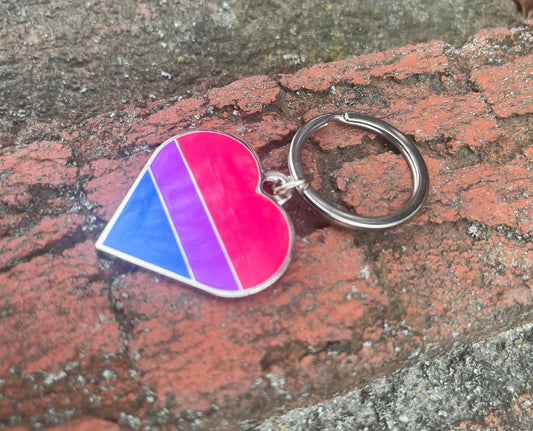 Bisexual Flag Heart Pink Purple and Blue LGBTQ Support Pride Symbol - 1.5 inch Enamel Keychain with Keyring