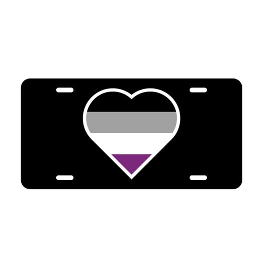 Heart Asexual Pride Flag LGBTQ+ - Vibrant Color Aluminum License Plate (Black Plate)