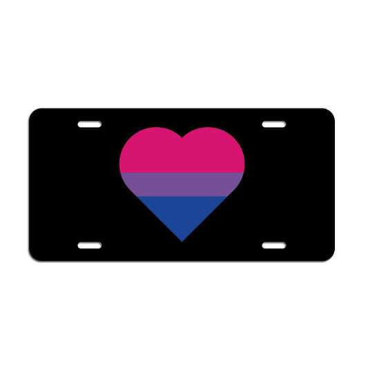 Heart Bisexual Pride Flag LGBTQ+ - Vibrant Color Aluminum License Plate (Black Plate)