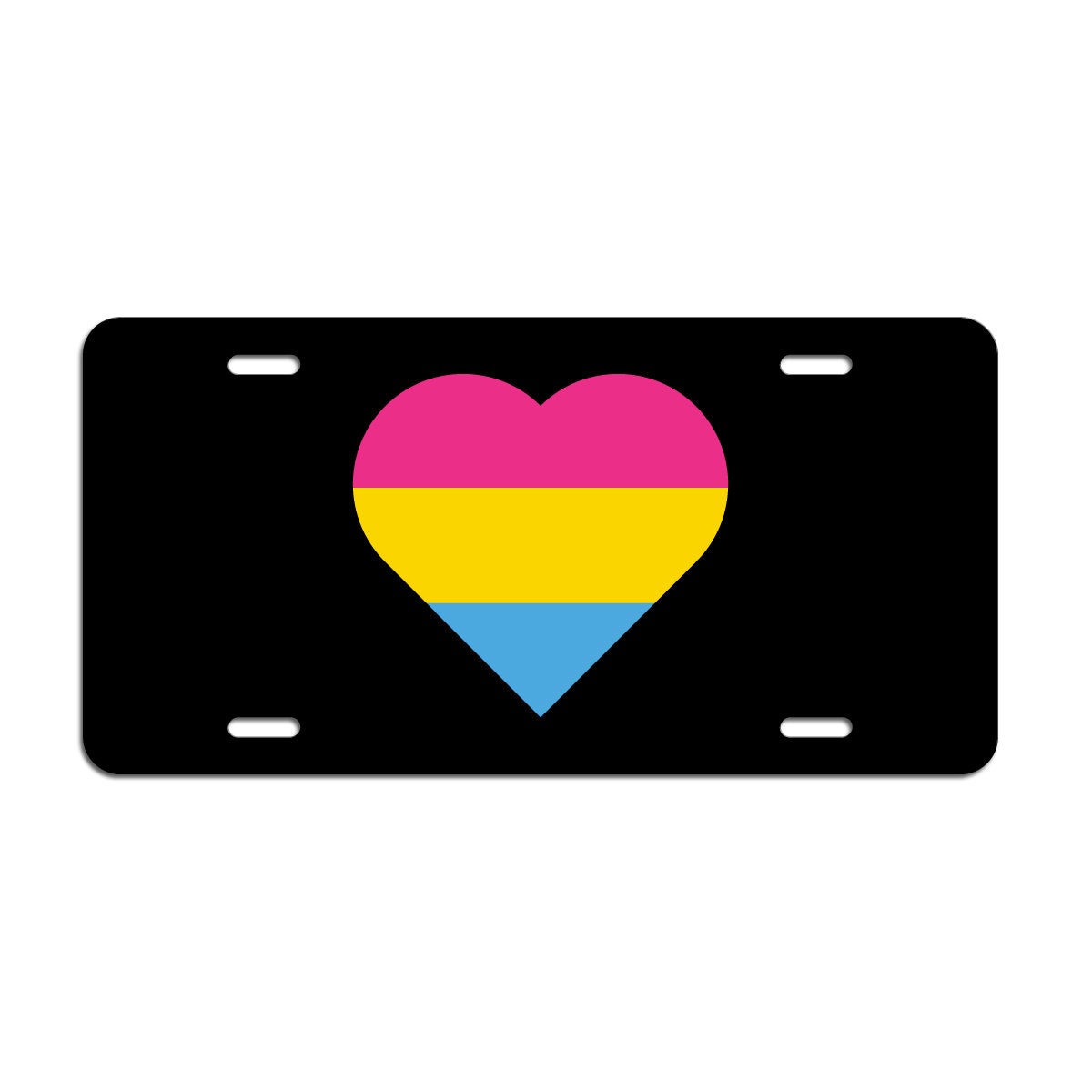 Heart Pansexual Pride Flag LGBTQ+ - Vibrant Color Aluminum License Plate (Black Plate)