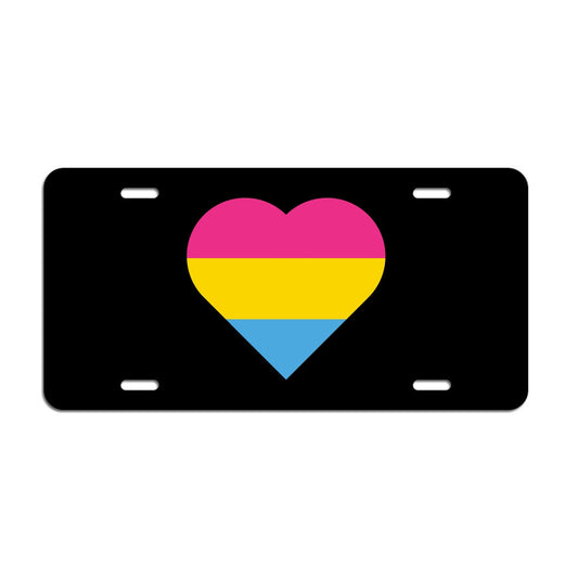 Heart Pansexual Pride Flag LGBTQ+ - Vibrant Color Aluminum License Plate (Black Plate)