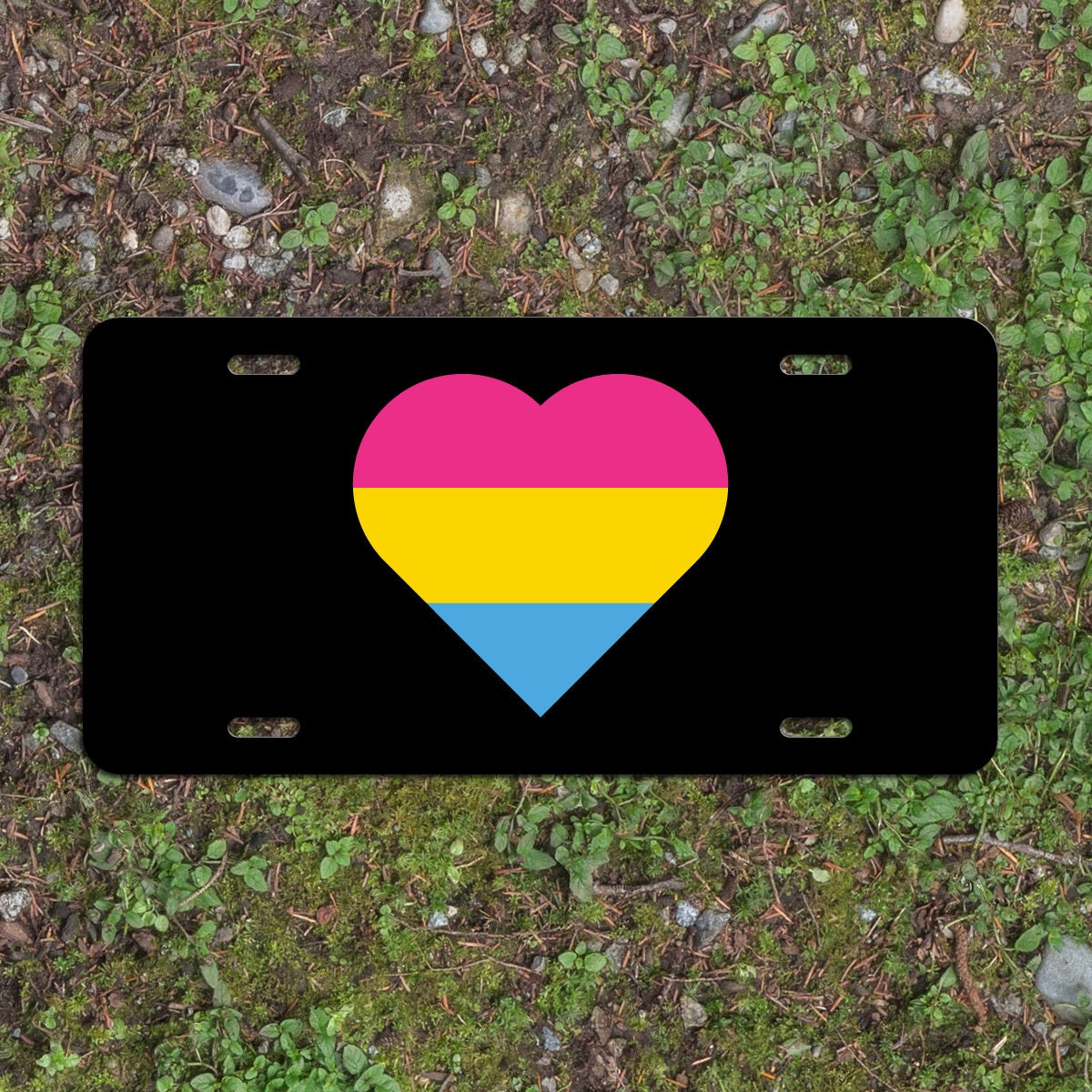 Heart Pansexual Pride Flag LGBTQ+ - Vibrant Color Aluminum License Plate (Black Plate)