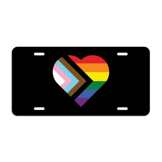 Heart Progress Pride Flag LGBTQ POC Transgender Flag - Vibrant Color Aluminum License Plate (Black Plate)