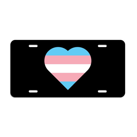 Heart Transgender Pride Flag LGBTQ+ - Vibrant Color Aluminum License Plate (Black Plate)