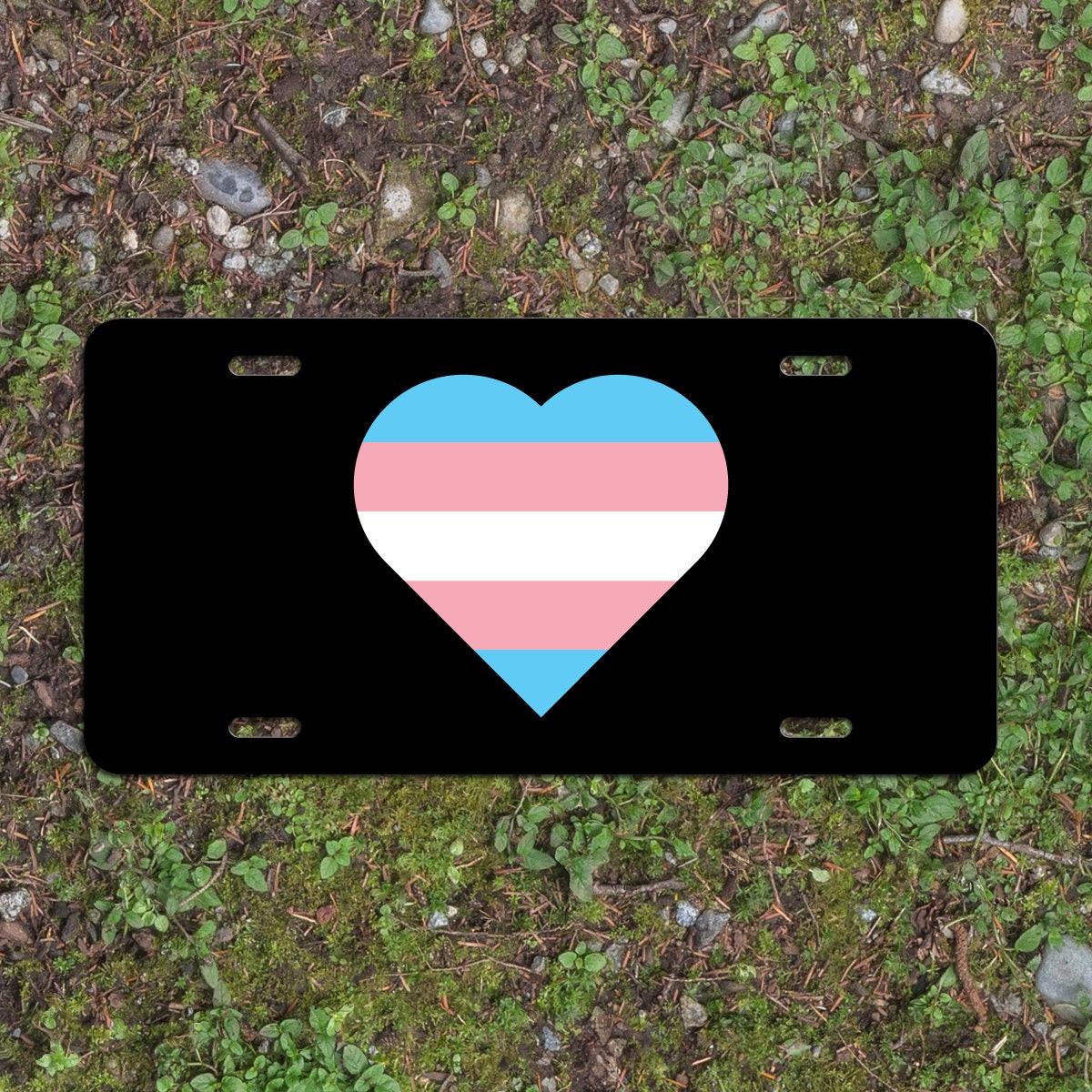 Heart Transgender Pride Flag LGBTQ+ - Vibrant Color Aluminum License Plate (Black Plate)