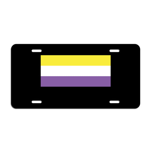 Non Binary Pride Flag LGBTQ+ - Vibrant Color Aluminum License Plate (Black Plate)