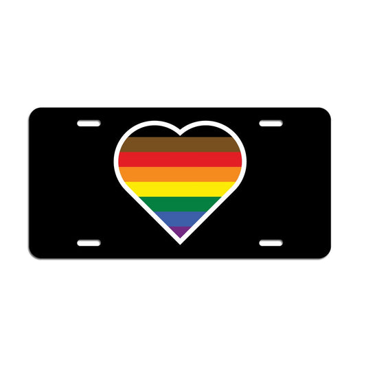 Heart Inclusive Pride Flag LGBTQ+ - Vibrant Color Aluminum License Plate (Black Plate)