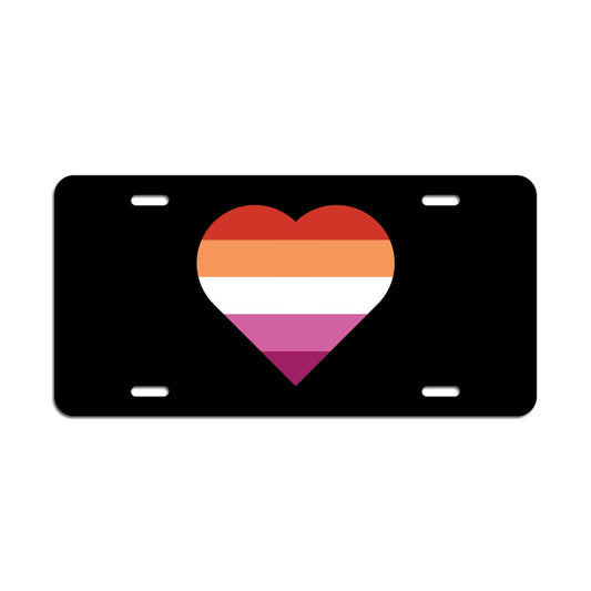 Heart Lesbian Pride Flag LGBTQ+ - Vibrant Color Aluminum License Plate (Black Plate)