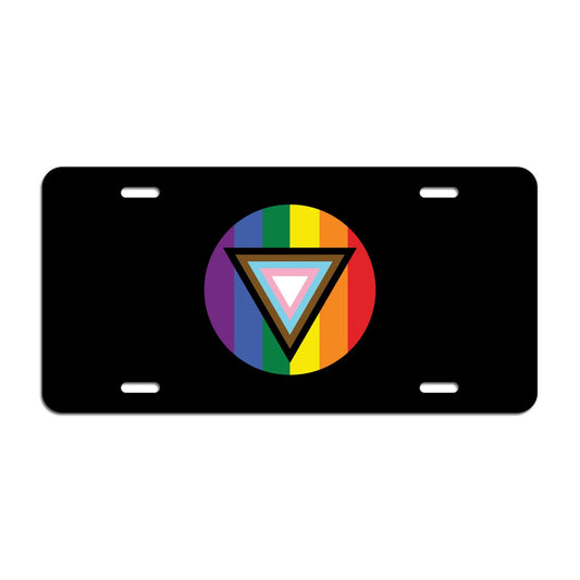 Safe Space Progress Pride Flag LGBTQ POC Transgender Flag - Vibrant Color Aluminum License Plate (Black Plate)