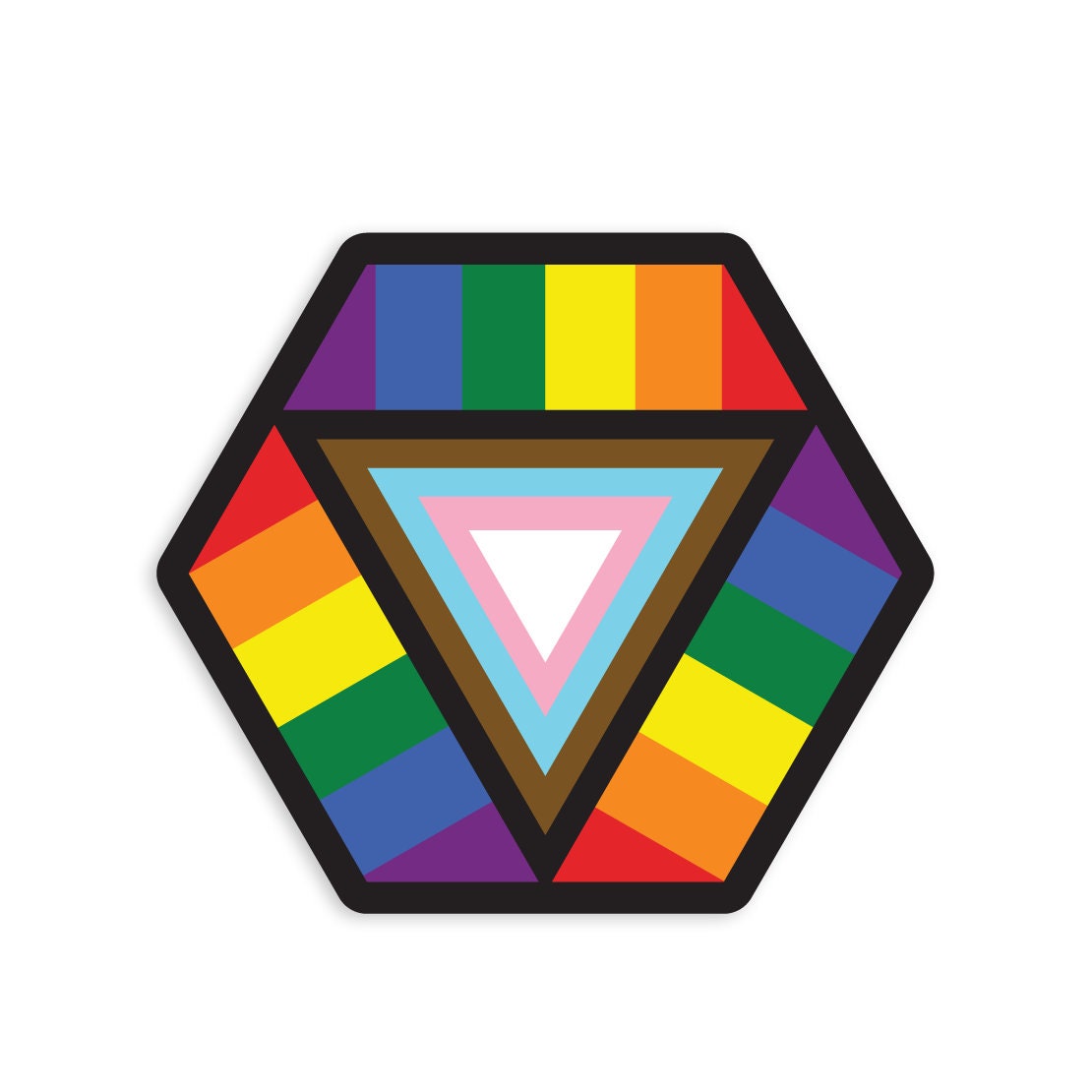 Hexagon Safe Space Progress Pride Flag LGBTQ POC Transgender Flag - Vibrant Color Vinyl Decal Sticker