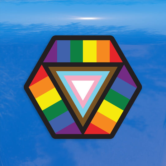 Hexagon Safe Space Progress Pride Flag LGBTQ POC Transgender Flag - Vibrant Color Vinyl Decal Sticker