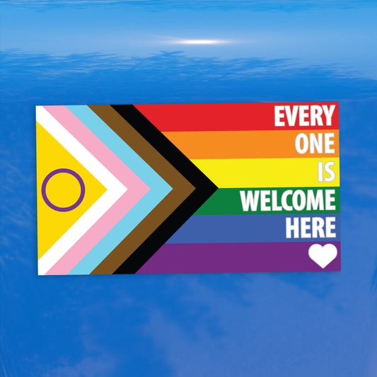 Intersex Progress Pride Flag Every One Is Welcome Here Pride Flag LGBTQ POC Transgender Flag White Text - Vibrant Color Vinyl Decal Sticker