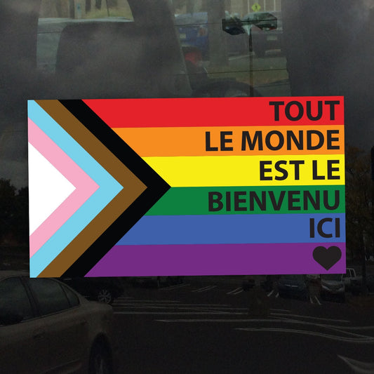 Tout le monde est le bienvenu ici Progress Pride Flag LGBTQ POC Transgender Flag - vibrant color vinyl decal