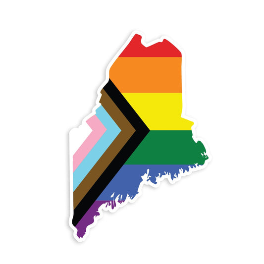 Maine State State Shape Progress Pride Flag LGBTQ POC Transgender Flag - Vibrant Static Cling Window Cling Indoor and Outdoor!