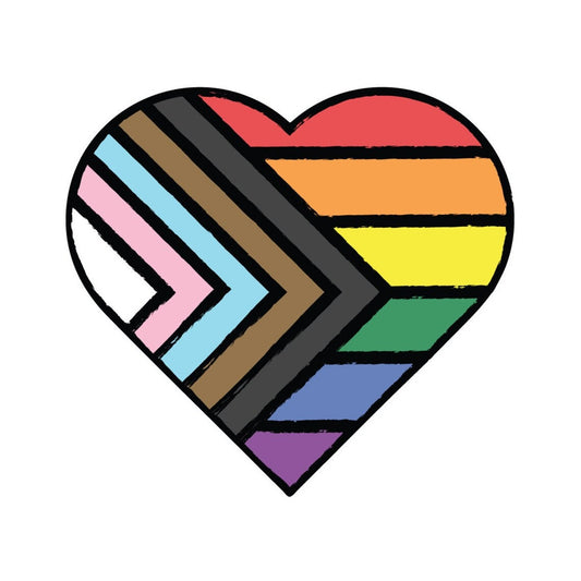 Pastel Crayon Heart Progress Pride Flag LGBTQ POC Transgender Flag - Vibrant Static Cling Window Cling Indoor and Outdoor!