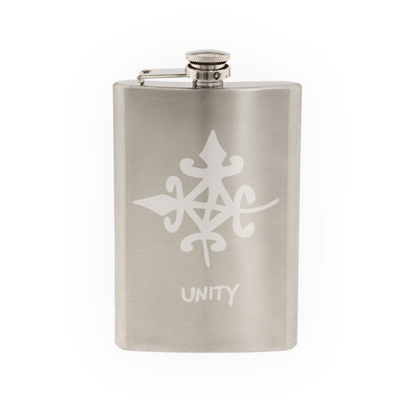 Adinkra Akan #8 - Unity African Sign Symbology- Etched 8 Oz Stainless Steel Flask