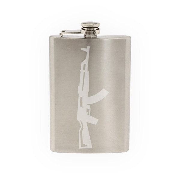 ak47- Etched 8 Oz Stainless Steel Flask