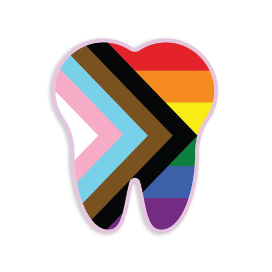 Tooth Shaped Progress Pride Flag LGBTQ POC Flag for Dental Office - Vibrant Color Static Cling Window Cling - Use Indoor and Outdoor!