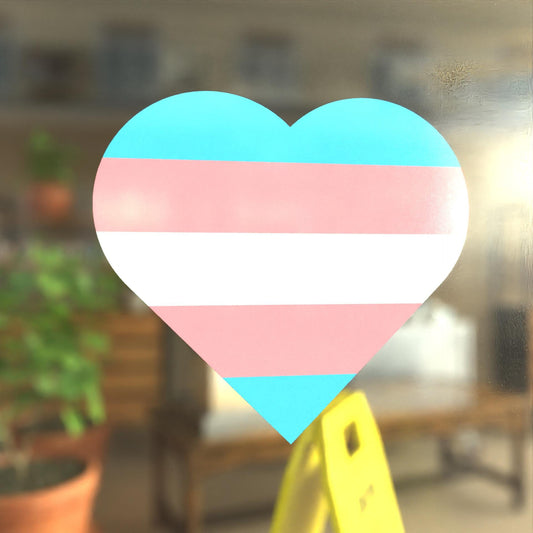 Heart Transgender Pride Flag Static Cling - Vibrant LGBTQ Window Decal for Indoor & Outdoor Use