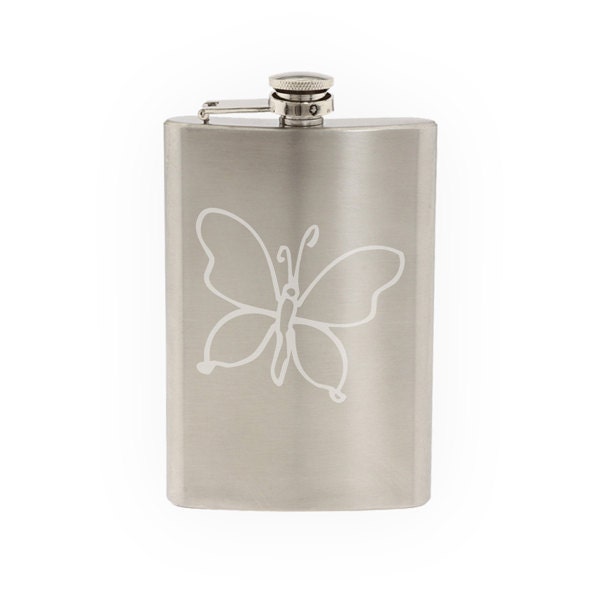 Love Doodle Art #4 - Butterfly - Valentine Affection- Etched 8 Oz Stainless Steel Flask