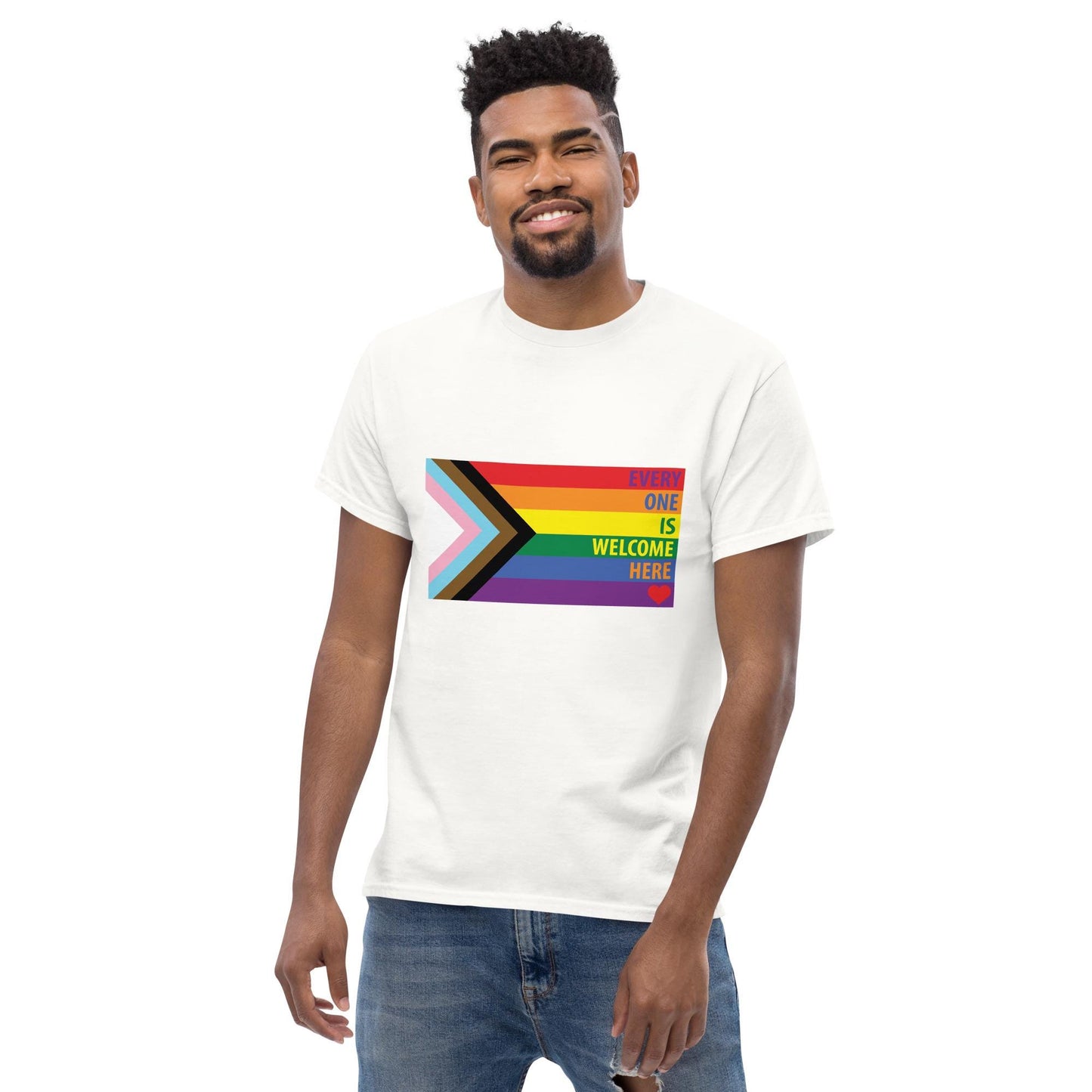Rainbow Every One Is Welcome Here Progress Pride Flag LGBTQ POC Transgender Flag - Unisex classic tee