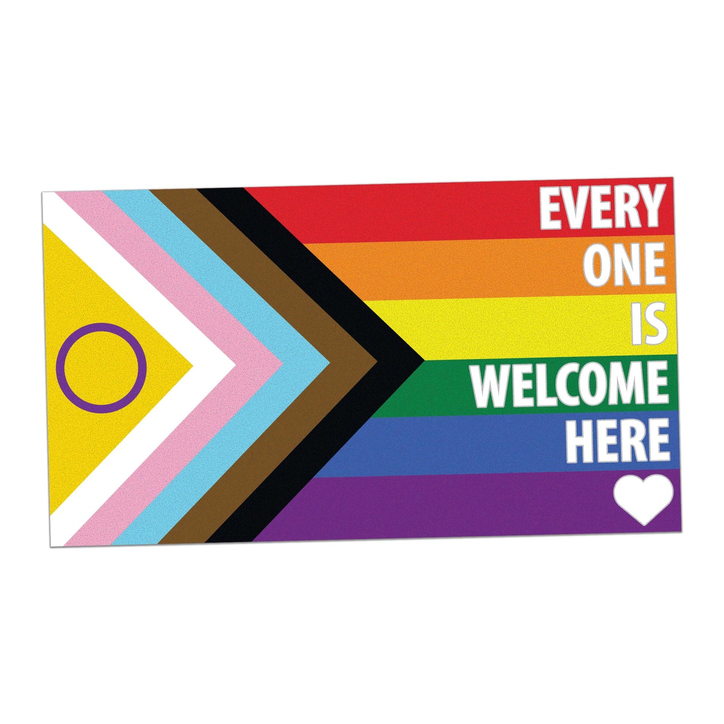 Intersex Progress Pride Flag Every One Is Welcome Here LGBTQ POC Trans White Text - Vibrant Static Cling Window Cling - Indoor or Outdoor!