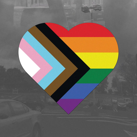 Heart Progress Pride Flag LGBTQ POC Transgender Flag - Vibrant Color Static Cling Window Cling - Use Indoor and Outdoor!