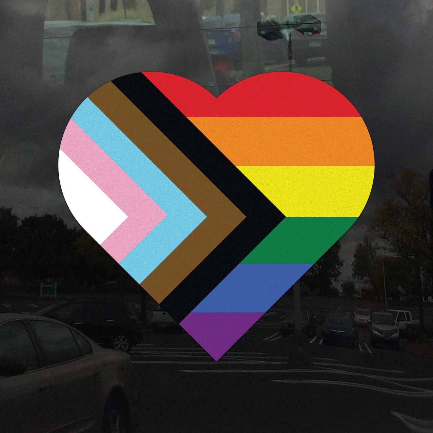 Heart Progress Pride Flag LGBTQ POC Transgender Flag - Vibrant Color Static Cling Window Cling - Use Indoor and Outdoor!