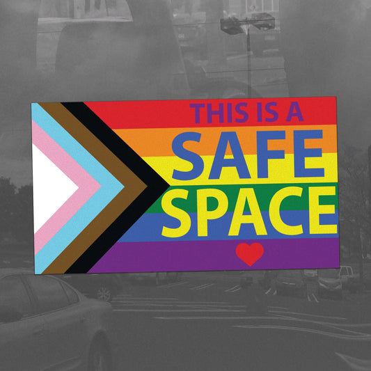 This is a Safe Space Progress Flag LGBTQ POC Transgender Flag - Vibrant Color Static Cling Window Cling - Use Indoor and Outdoor!