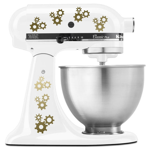 Cogs and Gears Engineering Mechanical Tattoo Style Art - Vinyl Decal Set for Kitchen Mixers