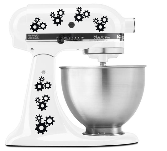 Cogs and Gears Engineering Mechanical Tattoo Style Art - Vinyl Decal Set for Kitchen Mixers