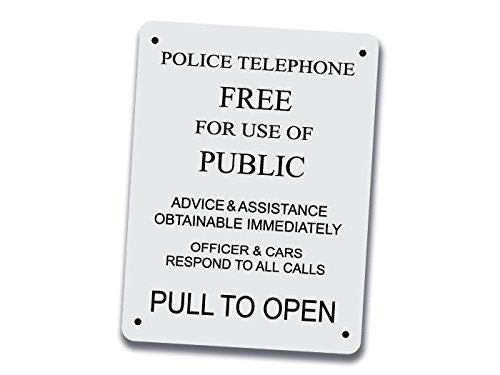 Police Telephone Box Sign - 12 inch by 9 inch Aluminum Police Public Call Box Telephone Door Sign