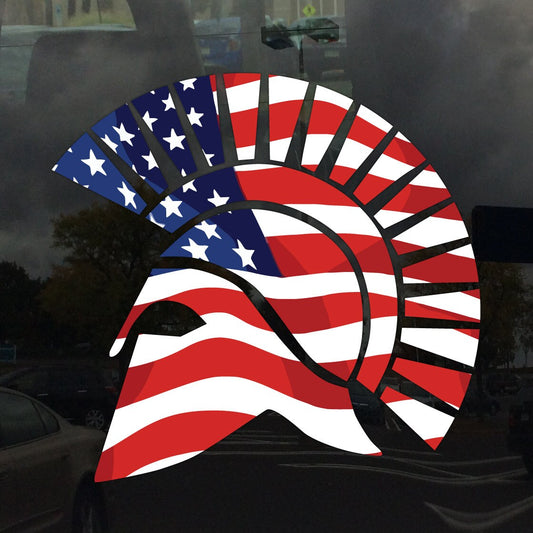 American Flag Spartan Helmet Facing Left - Vinyl Decal for Outdoor Use on Cars, ATV, Boats, Windows and More